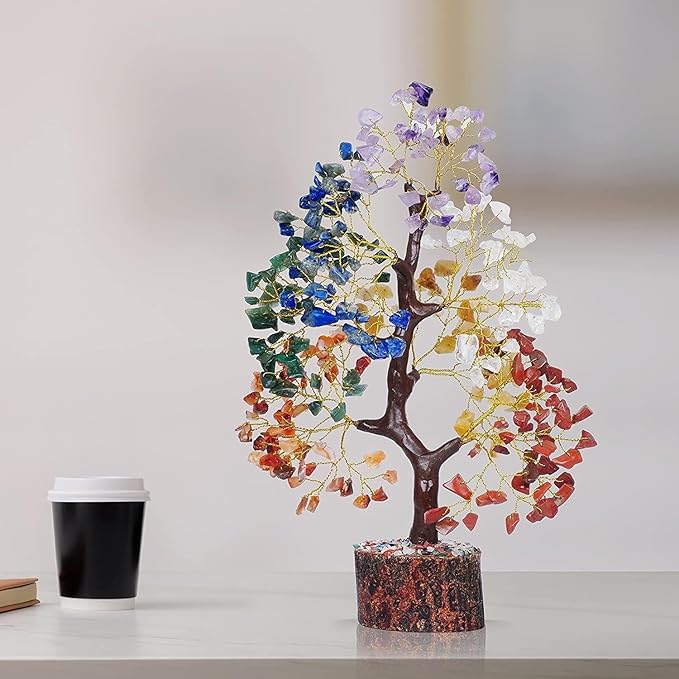 YATSKIA Chakra Crystal Tree - Handmade Healing Crystal Trees w/ 7 Chakra Stones - Decorative Tree of Life for Meditation, Feng Shui, Birthday for Women, White Elephant Gifts for Adult