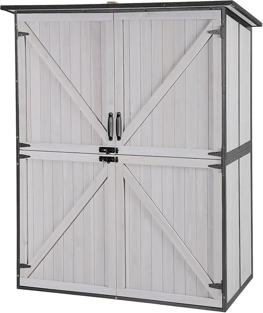 Aivituvin Outdoor Storage Shed Upgraded with Strong Metal Frame Garden Tool Shed Storage House Cabinet with Adjustable Shelfs and Wooden Floor 4.6 x 2.42FT (Off-White)