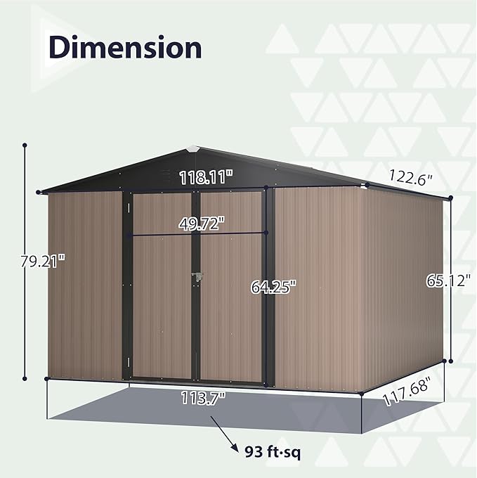 Favfurish Outdoor Storage Shed 10 x 10 FT,Heavy Duty Tool Sheds Metal Storage Garden Shed with Sloped Roof and Lockable Doors,Large Metal Storage Sheds for Backyard Patio Lawn, Brow