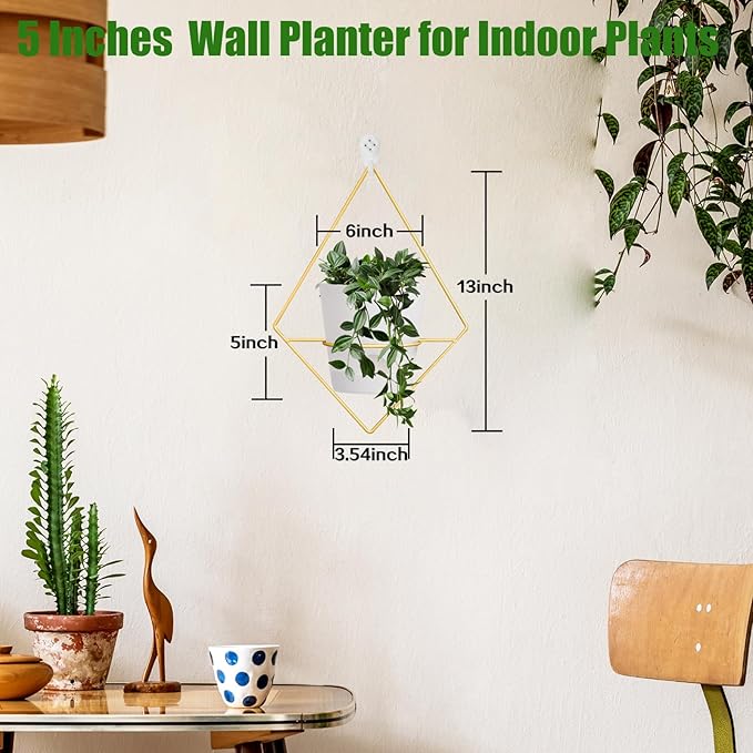 3 Sets Wall Planters for Indoor Plants Geometric Hanging Planters for Indoor Plants - Self-Watering Flower Pots with Black Metal Holder, Mounted Succulent Planter, 5" Black Plant Pot