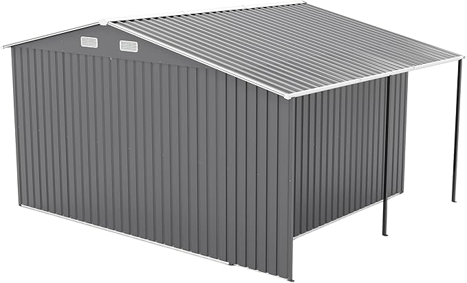 10x12 FT Outdoor Storage Shed,Extra Large Metal Garden Tool Shed with Lockable Doors,Windows & Air Vents,Dual-Zone Design Outside Steel Tiny House for Backyard, Patio Lawn,Dark Gray