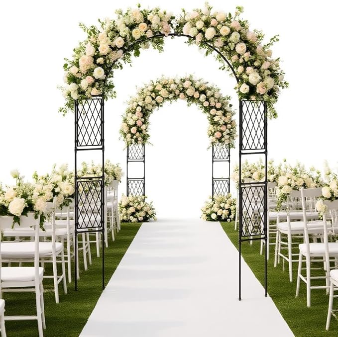 Metal Garden Arbor, 86.6" x 59" Arch Trellis for Climbing Plants, Weather-Resistant Decorative Wedding Archway, Sturdy Iron Frame, Outdoor Black Garden Arch for Patio, Lawn, Pathway, Event Party Back