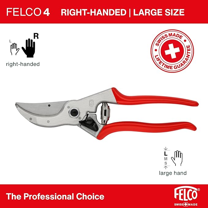 Felco F4 Pruning Shears – 9.25" Swiss-Made Garden Clippers for Pruning | Hand Pruners for Gardening | Garden Tool Cutter with Precision Bypass Blade, Aluminum Body, Replaceable Parts, Nut/Bolt Model