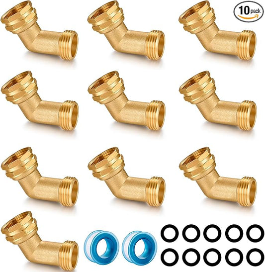 Garden Hose Elbow 3/4 Inch Thread 45 Degree Angle Hose Extension Adapter Brass Outdoor Faucet Elbow (45 Degree 10 PCS)