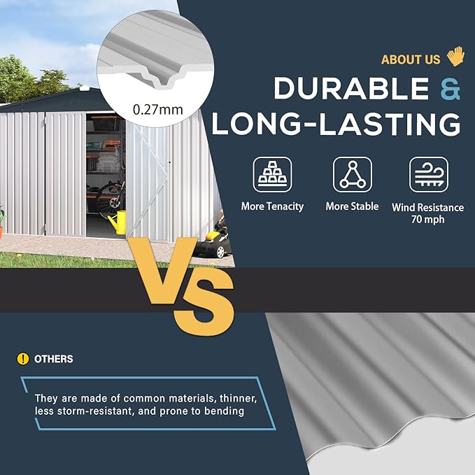 U-MAX Shed 10x10 Storage Shed, Large Metal Outside Garden Sheds & Outdoor Storage Clearance, Tool Shed Outdoor Storage Lockable for Backyard, Patio and Outside Use in White
