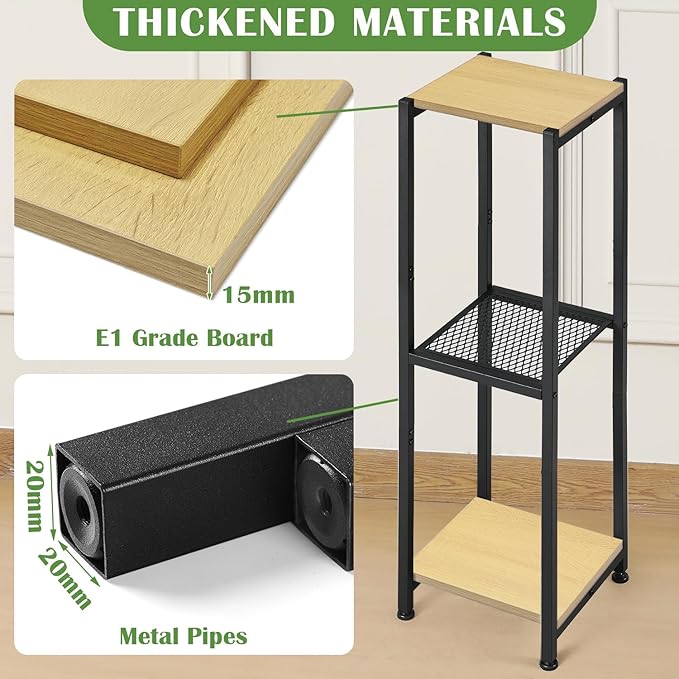 Extra Tall Plant Stand Indoor,40 Inch Plants Stands,3 Tier Metal Plant Stand with Heavy Duty Wood and Metal Mesh Shelf,Yellow Oak and Black