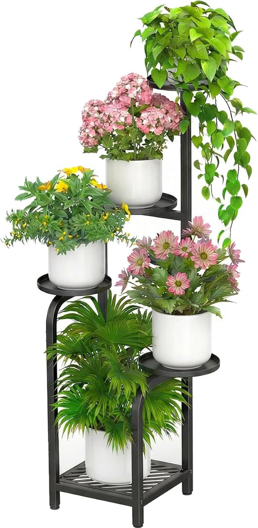 TOSKING 5 Tier Tall Plant Stand Indoor Outdoor, Heavy Duty Corner Shelf for Plants & Decor, Space Saving 3.9FT Metal Flower Pot Stand for Balcony, Garden, Living Room, Patio (Black, 47in)