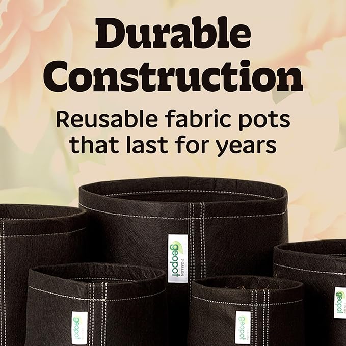 GeoPot 3 Gallon Fabric Grow Bags - 10 Pack - Black - Indoor/Outdoor - Aerated Fabric Pots for Vegetables, Herbs, Flowers & Houseplants