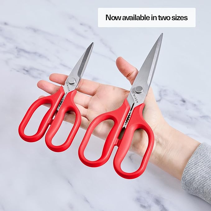 Misen Heavy Duty Kitchen Shears - Stainless Steel, Versatile and Easy Clean Scissors for Meat, Herbs and Veggies - Ambidextrous Comfort Handle - Professional Grade - Red