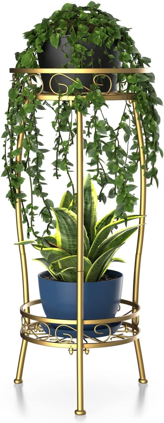 H HOMEXIN Plant Stand Indoor- 2 Tier Metal Tall Plant Stand 26.5" Flower Stand Holder Heavy Duty Rustproof Plant Shelf Rack for Corner Garden Patio Lawn Balcony office Outdoor