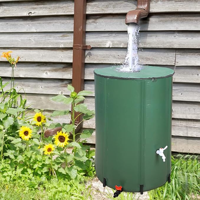 132 Gallon Collapsible Rain Barrel, Portable Rainwater Collection System, Rain Catcher Barrel, Water Storage Tank with Two Spigots and Overflow Kit, Rain Water Barrel Collector for Garden, Green