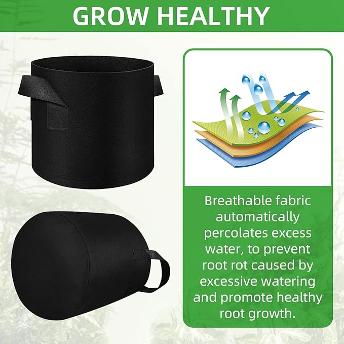 LITLANDSTAR 100-Pack 7 Gallon Grow Bags, Heavy Duty Thickened Nonwoven Aeration Fabric Pots with Handles, Aeration Grow Bags for Vegetable/Flower/Plant
