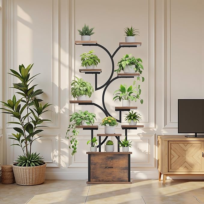 Plant Stand Indoor with Grow Lights - 11 Tiered Plant Shelf with Drawer, 65" Corner Plant Stands for Indoor Plants, Plant Stand for Multiple Plant, Flower Display Rack for Home, Living Room, Patio