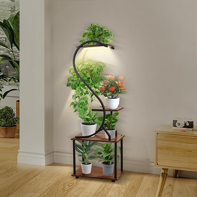 Plant Stand Indoor with Grow Light - 5 Tiered Plant Shelf Indoor, Corner Plant Stand, 43" Tall Plant Shelf with Lights for Indoor Growing, Lighted Flower Holder for Living Room, Balcony, Black