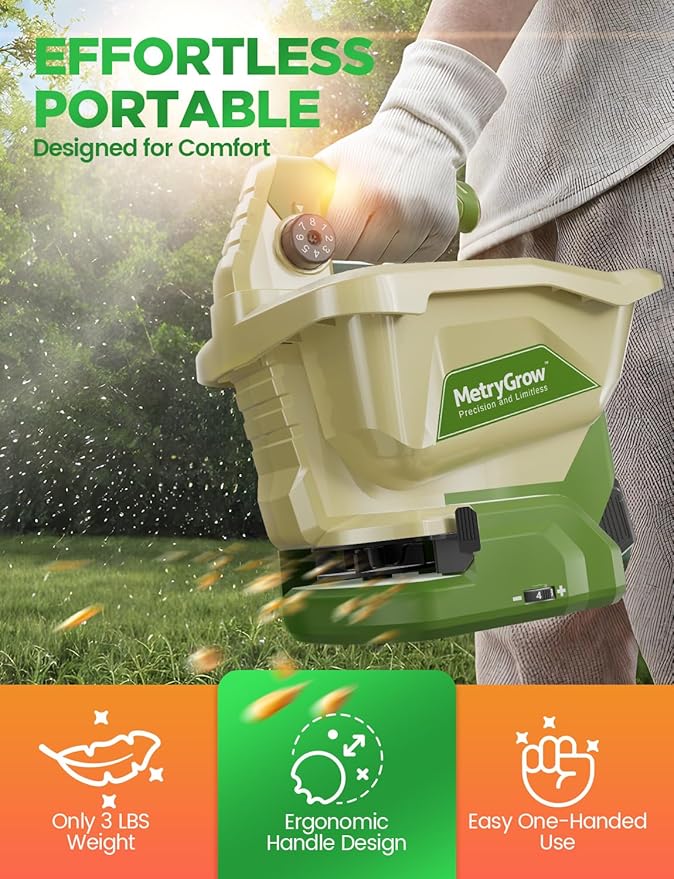 Hand Grass Seed Spreader for Lawns, Fertilizer Broadcast Speader Handheld, Compatible for Makita 18V/21V Li-ion Battery, 3.3 L Capacity, 8-Level