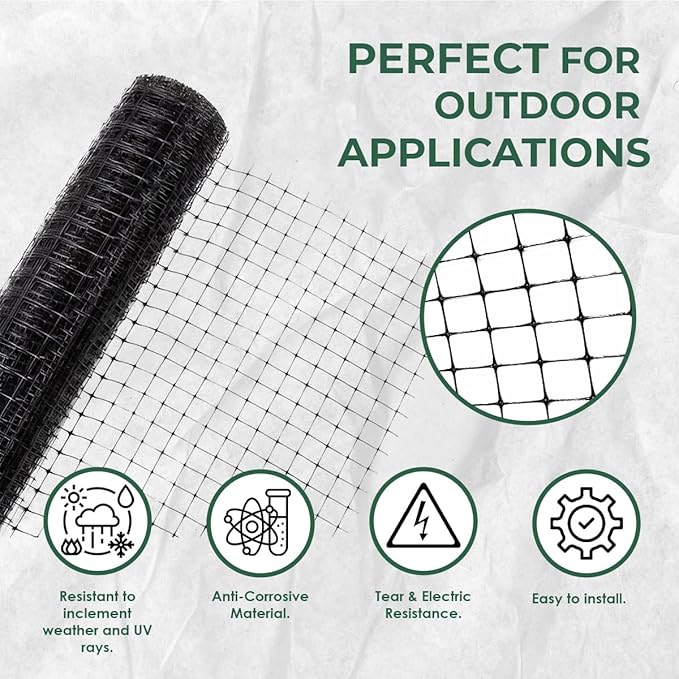 OldMacDonald Deer and Animal Fence Barrier Netting (55gr/sq m.) 7.5' x 165' (2.3m x 50m) (mesh 19x19mm) - Folded for Shipping