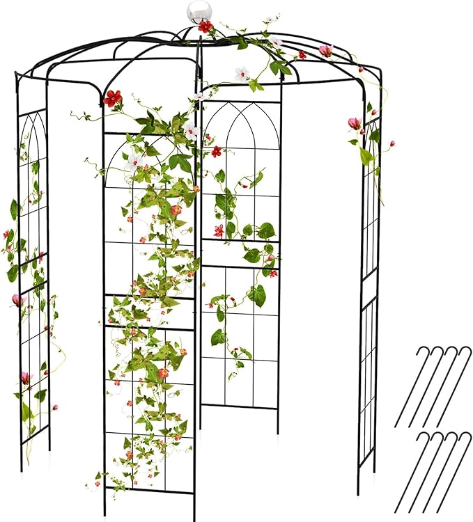 Giantex Birdcage Shape Gazebo - 9.4' H x 6.8' W Metal Arch Trellis for Climbing Plants Clematis Vines, French Style Pergola Pavilion Garden Arbor for Weddings Photoshoots Ceremony Party Outdoor Decor