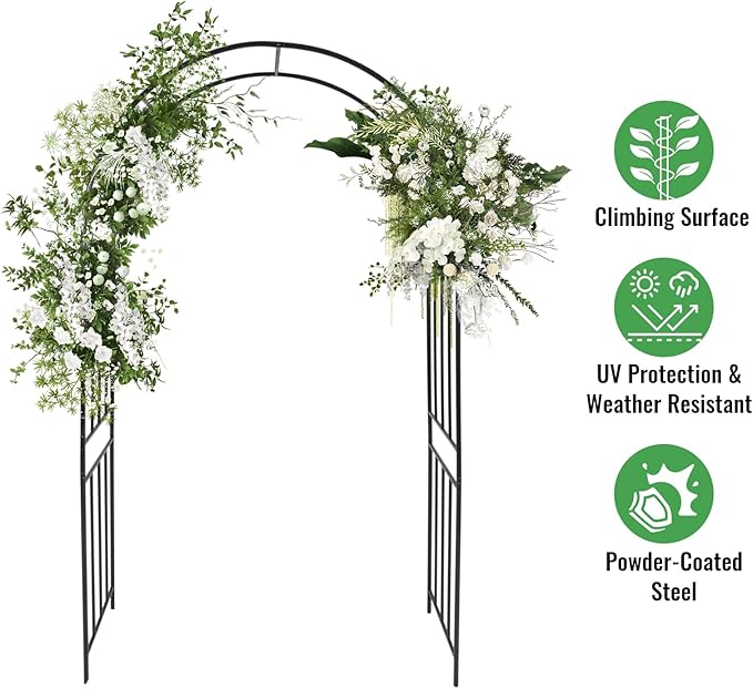 Metal Garden Arch 7.2ft High Wide Garden Arbor for Various Climbing Plant Outdoor Garden Archway Arbor Trellis for Lawn Wedding Party Decoration Ceremony