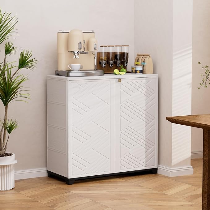 Outdoor/Indoor Storage Box,Resin and Plastic Storage Cabinet Waterproof,Outdoor Cabinet for Patio/Garden/Balcony/Backyard/All Room(NO Shelf-White)