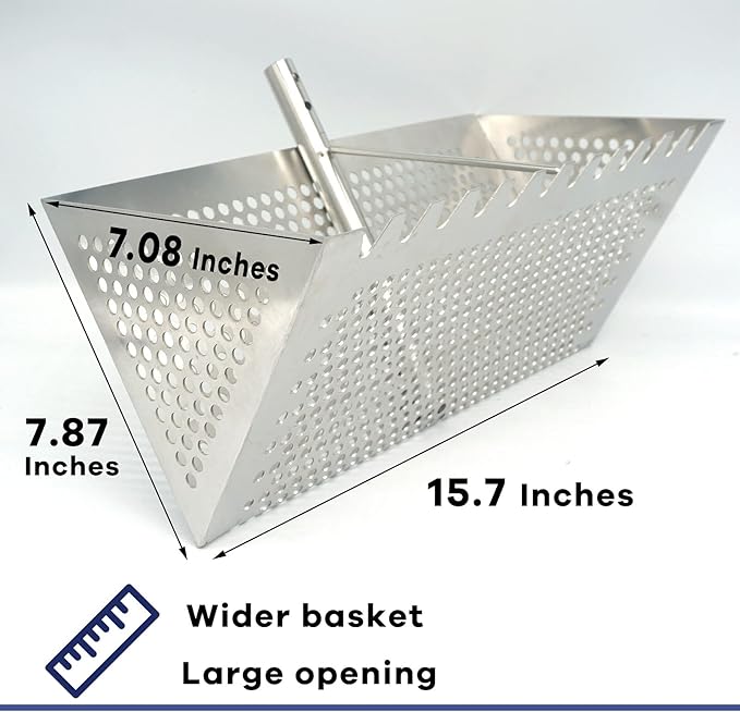 Sand Fleas Rake, Stainless Steel Sand Sifter, Detachable 47 Inches Long Handle, 15.7 Inches Width Basket, Sand Crab Catcher with Sharp Teeth,Collapsible Sand Fleas Catcher for Travelling.