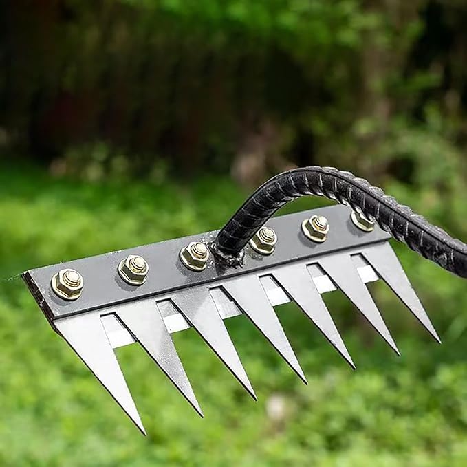 Garden Iron Weeding Rake, 5/6/7/8 Teeth Weed Puller Tool, Detachable Gardening Hand Iron rake 2.0, Carbon Steel Garden Weeder Puller Tool for Gardening, Backyard (6 Teeth)