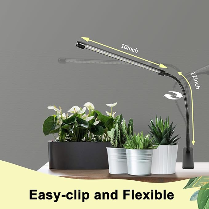 Clip On Grow Light for Indoor Plants,Full Spectrum Led Plant Grow Lights with Auto-Timer, Plant Growing Lamp for Seed Starting,Houseplants, Bonsai, Pot Plant(2 Lamps)