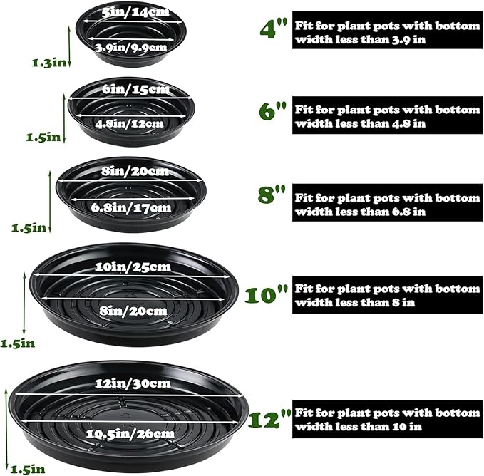 50 Packs 12 Inches Large Plant Saucers for Indoor Outdoor Use Heavy Duty Plastic Plant Plate Dish for Planter Bulk Round Flower Pot Drip Trays to Catch Water 4 to 20 Inch, Black