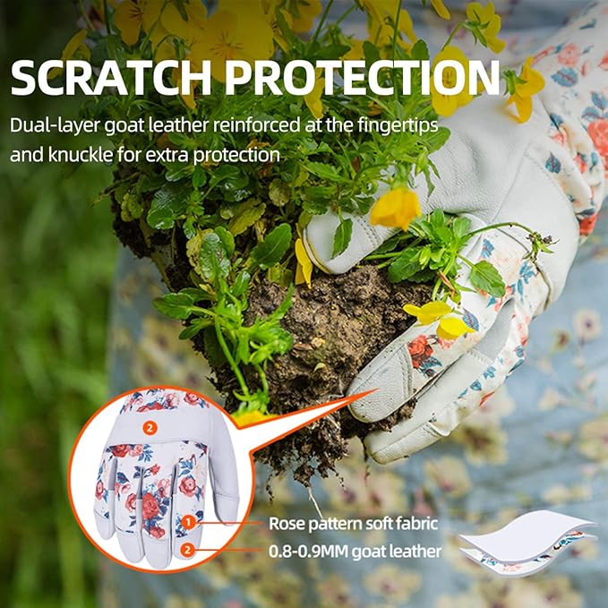 Vgo... 1-Pair Natural Genuine Goatskin Leather Gardening Gloves, Long Cuff Protection, High Dexterity Grip Gloves (Size L, White, GA9658-W)