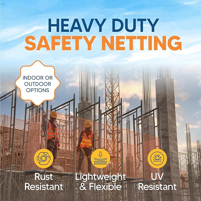 Fire Retardant Debris Safety Netting (5.6' x 150' - Orange) - High Visibility Construction & Scaffolding & Railing & Elevator Netting for Enhanced Safety - Construction Fencing