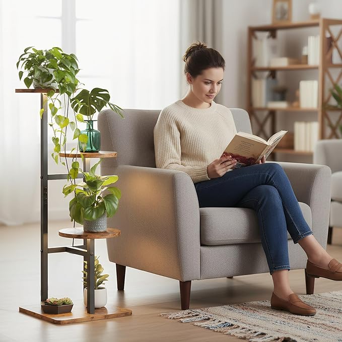 3 Tier Plant Stand Indoor with Grow Light, Tiered Plant Stands for Indoor Plants Multiple, Corner Flower Stand for Living Room, Multi-Layer Vintage Design Plant Shelf