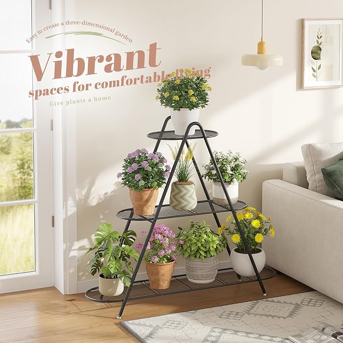 Plant Stand Indoor Plant Shelf Outdoor Corner Tall Plant Rack 3-Tier Large Metal Plant Holder Heavy-Duty Flower Rack for Patio,Living Room,Garden Decor (Black)