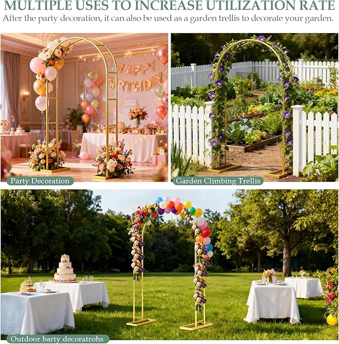 [Patent Applying] WellSign Balloon Arch Stand 7.2FTx4.3FT, Garden Arch Trellis for Climbing Plants Outdoor, Metal Pergola Arbors for Flower Arch Archway, Gold Wedding Arch for Party Decoration