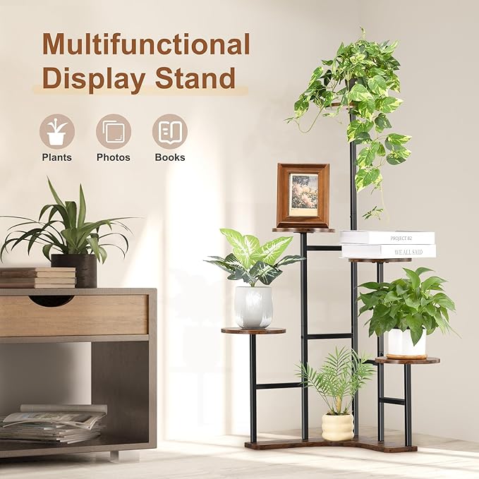 Corner Plant Stand Indoor, 6 Tier Corner Plant Shelf Flower Stand for Multiple Plants, Plant Shelves Organizer Rack for Living Room, Balcony, Patio, Garden (Round)