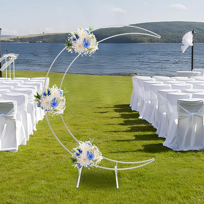 Wedding Arch, 7ft Metal Crescent Moon Wedding Arch Stand, Curved Flower Balloon Frame Garden Arbors and Arches for Wedding, Valentine's Day, Christmas, New Year Decoration (White)