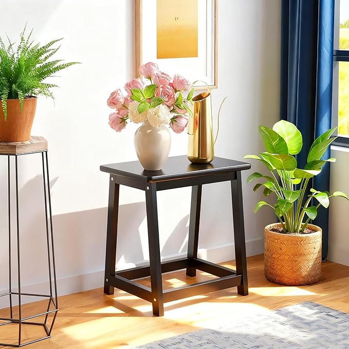 Wood End Table Side Table Tall Seat Stool Dining Stool Wooden Plant Stand Indoor Bedside Table Nightstand Plant Table Bathroom Flower Pot Stand for Living Room Bedroom Kitchen (Black)