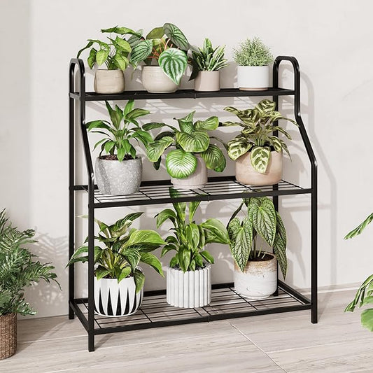 Plant Stand Outdoor 3 Tier Plant Stand Metal Plant Stands Waterproof Plant Holder Rack for Indoor Use Robust Flower Stand Plant Shelf for Living Room Balcony Garden Black