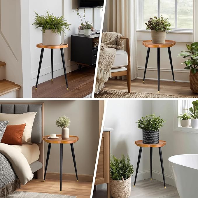Plant Stand Indoor, Wood Plant Table Plant Holder with Raised Design,Heavy Duty Metal Flower Pot Stand, Mid Century Modern Home Decor Small Side End Table（Clr.1-Flower 16" H）