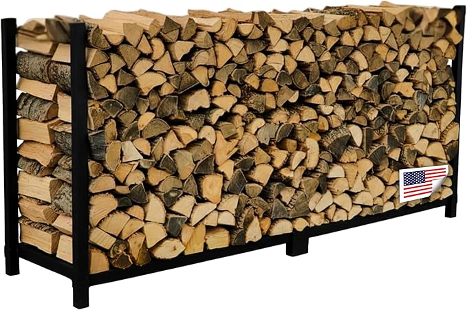 Woodhaven 8-Foot Firewood Rack – Made in USA – 1/2 Cord Raised Lumber Storage Rack – Keeps Wood Dry & Ready – Heavy-Duty Steel, Lifetime Structural Warranty (Without Cover)