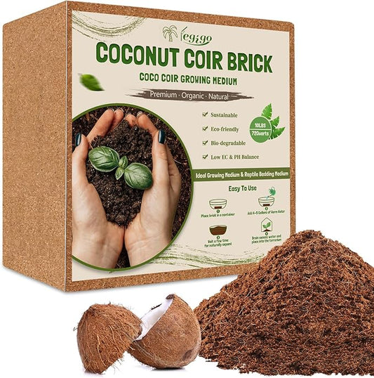 Legigo 10LBS Organic Coco Coir Brick for Plants- 100% Natural Compressed Coconut Coir Brick with Low EC & pH Balance, Coco Coir Fiber Grow Medium Potting Soil for Herbs, Flowers, Plants and Reptile