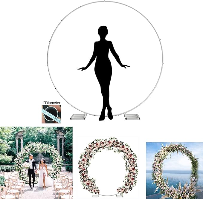 6.5FT Tall X 6.5FT Wide Metal Ring Arch for Outdoor Party Backdrop Decoration (with Ground Anchors, Screwdriver, and Instructions)