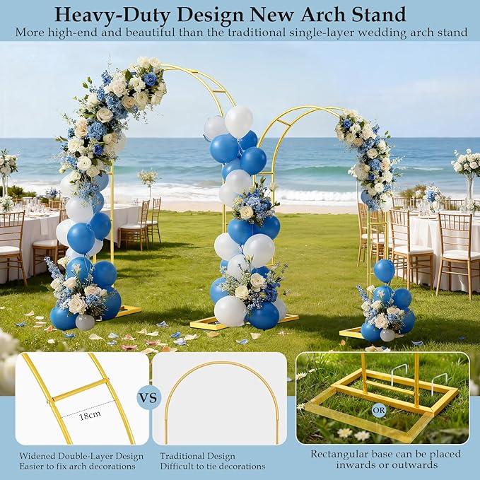 7.2FT 6FT Wedding Arch Backdrop Stand Set of 2,Metal Gold Garden Arch Trellis for climbing Plants Outdoor for Flower Arch Archway,Balloon Arch kit Stand for Party Event Background Decoration
