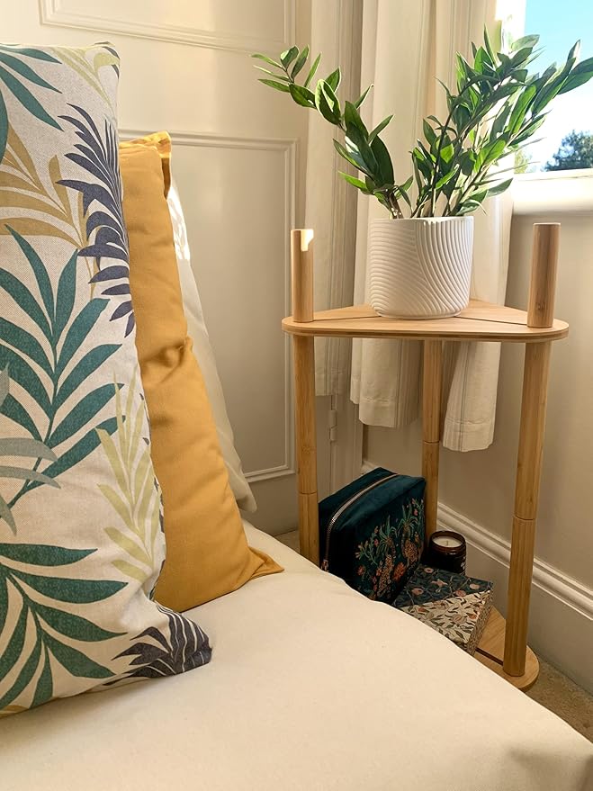 Adjustable Plant Stand for Indoor Pots – Bamboo Wood, Height & Width Adjustable (No Tools Needed), Fits Small & Large Pots Sizes 3 to 12 inches (Not Included), Mid-Century Modern Style