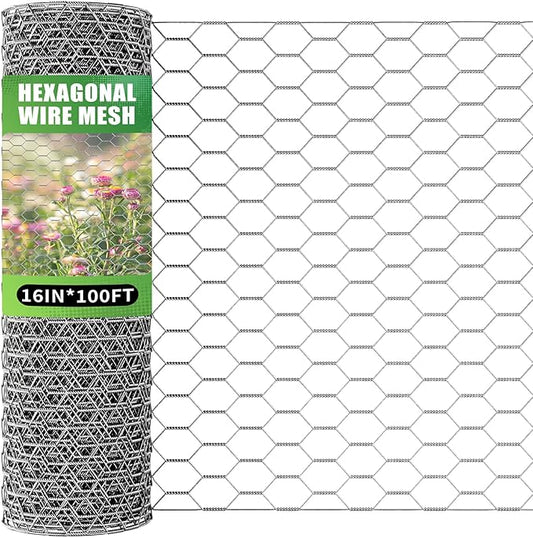 Chicken Wire 16in x 100ft,Chicken Wire Fencing for Floral Arrangements,Chicken Wire Mesh Hexagonal Galvanized Mesh Poultry Wire Netting for Crafting,Garden Protection,Fruits,Rabbit Fencing