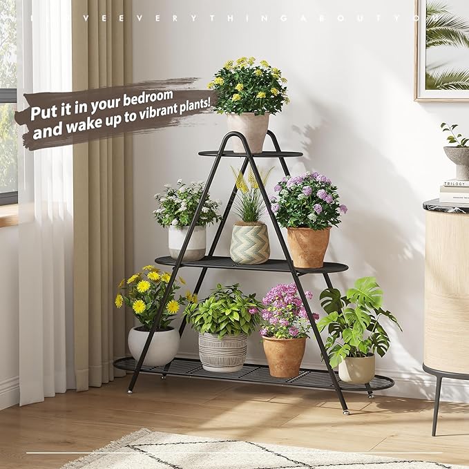 Plant Stand Indoor Plant Shelf Outdoor Corner Tall Plant Rack 3-Tier Large Metal Plant Holder Heavy-Duty Flower Rack for Patio,Living Room,Garden Decor (Black)