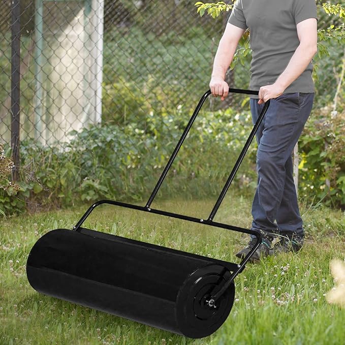 VINGLI Lawn Roller Water Filled Pull Behind 36inch Garden Drum Roller Push/Tow Behind, Water/Sand Filled Roller for Garden, Lawn, Backyard (Black)