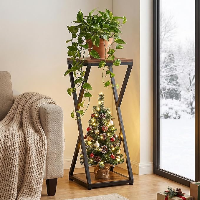 2-Tier Tall Plant Stand Indoor, Corner Plant Stands for Indoor Plants Multiple, Small End Table for Living Room, Corner Side Table for Home Decor