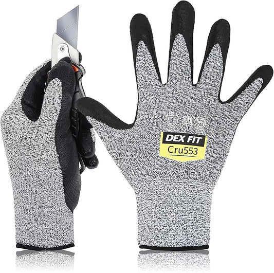 DEX FIT Level 5 Cut Resistant Gloves Cru553, 3D-Comfort Fit, Power Grip, Professional, Durable, Touchscreen, Thin, Cool