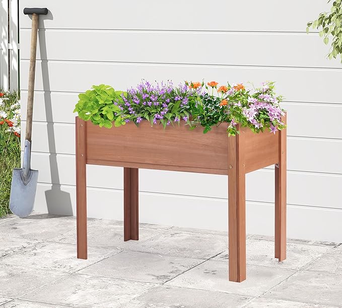 40x20x31 inch Raised Garden Bed with Legs, Elevated Wooden Planter Box for Outdoor Plants Flowers Fruits Vegetable Herb Growing