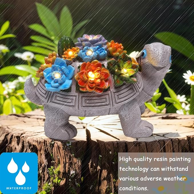 Solar Garden Turtle Statues 7 LED Lights Outdoor Decor Turtle with Succulent Resin Sculpture Patio Porch Balcony Yard Lawn Art Decor Birthday for Women Grandma Housewarming Gifts
