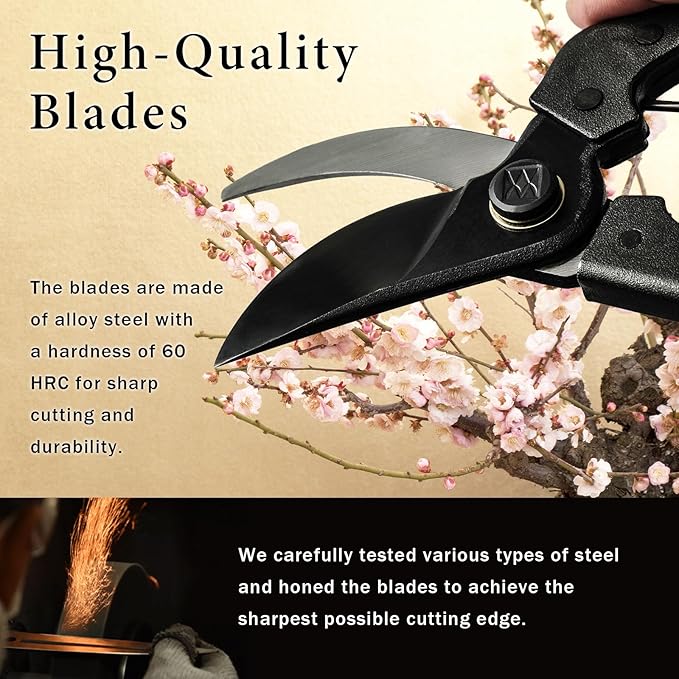 Professional Forged Bypass Pruning Shears 7.9" Japanese Hand Garden Scissors Made in Japan (Cusion-Spring Model)